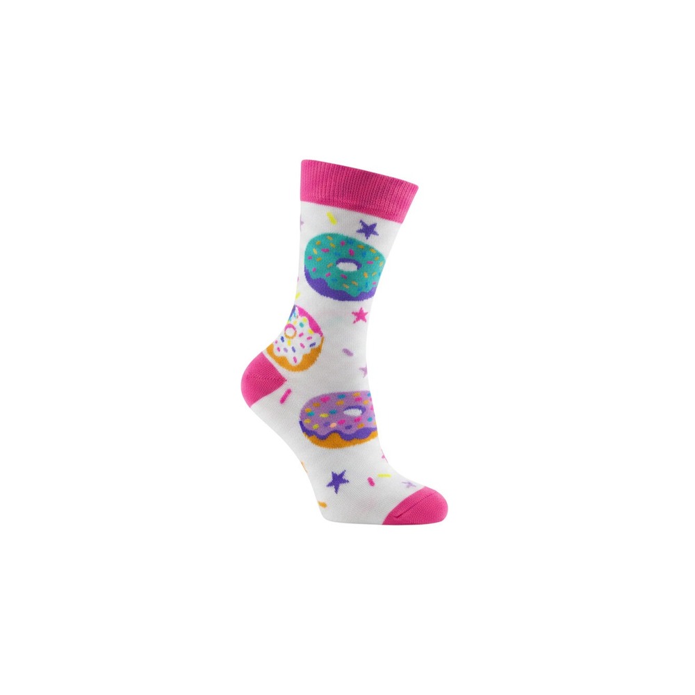Claire's Crew Socks Womens 6-11 White New Donuts Stars Food Print 76517-2